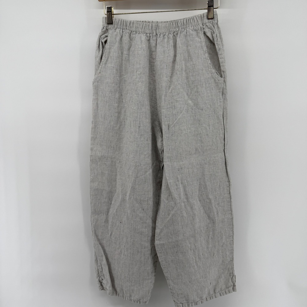 Willow 100% Linen 2 Piece Set Gray White Striped Top and Cropped Pants Womens M - Picture 4 of 11